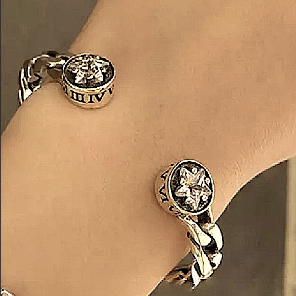 Sterling Silver Vintage Star Bangle Cuff Bracelet - Picture 3 of 11